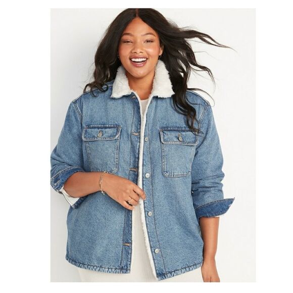 Old Navy Cozy Sherpa Lined Jean Denim Shacket XXL - Picture 1 of 12